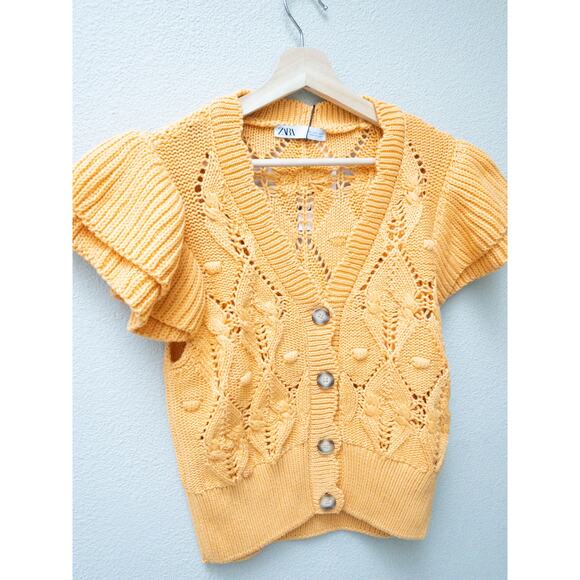 Zara Ruffled Knit Vest Orange New L - Picture 5 of 7